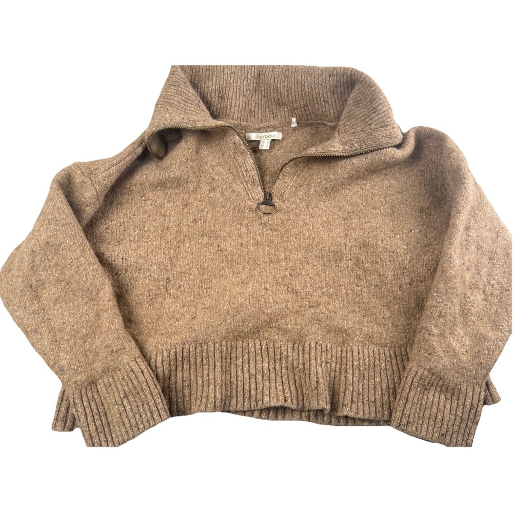 Barbour Lavensdale Half Zip Knit Sweater Womens US 10 Wool Blend Brown UK 14